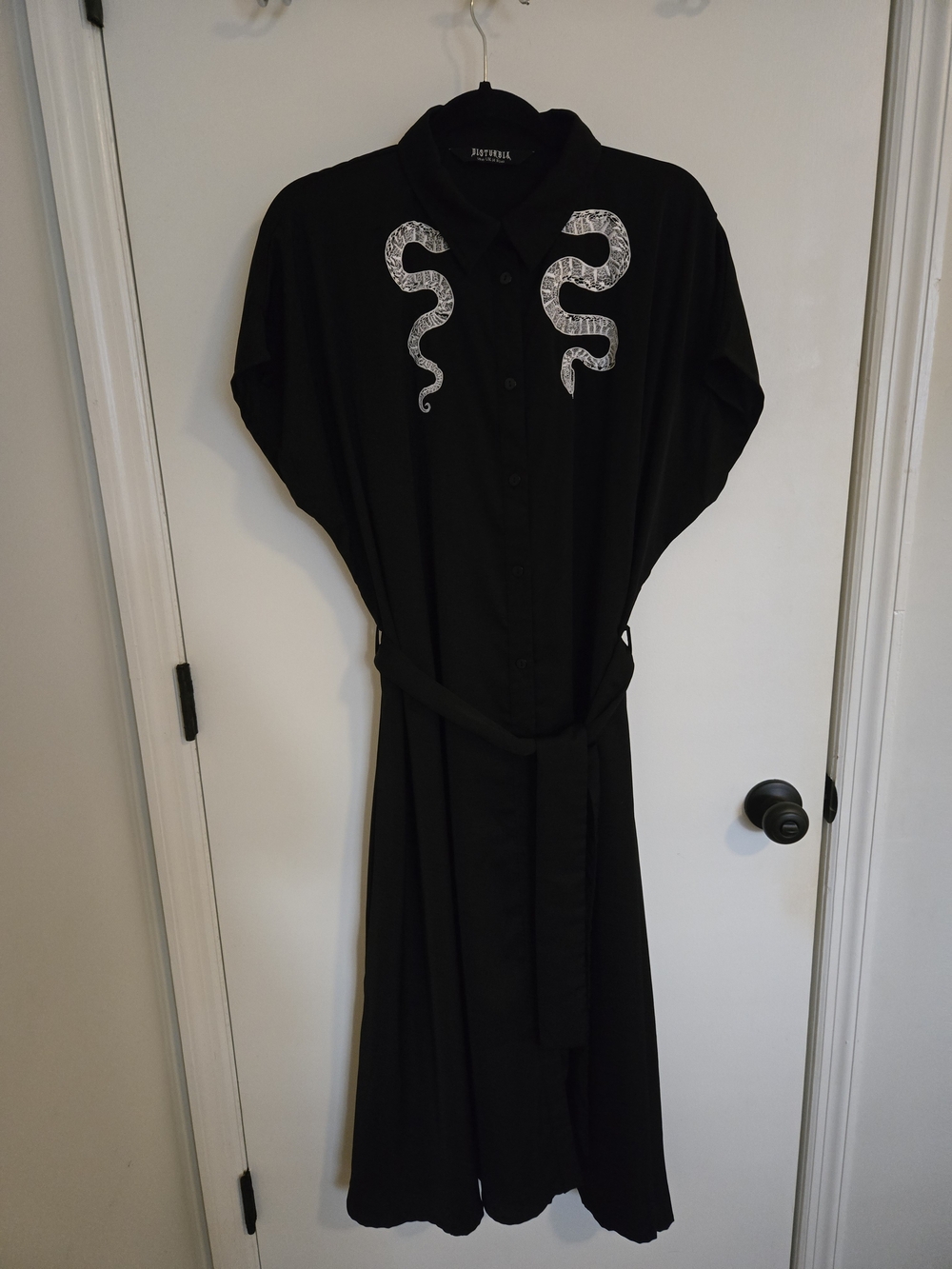 Disturbia Slither Embroidered Snake Shirt Dress UK14 Goth Midi